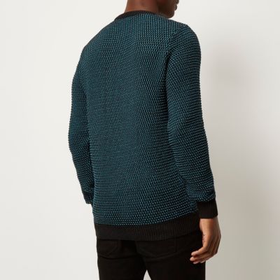 Teal textured knitted jumper